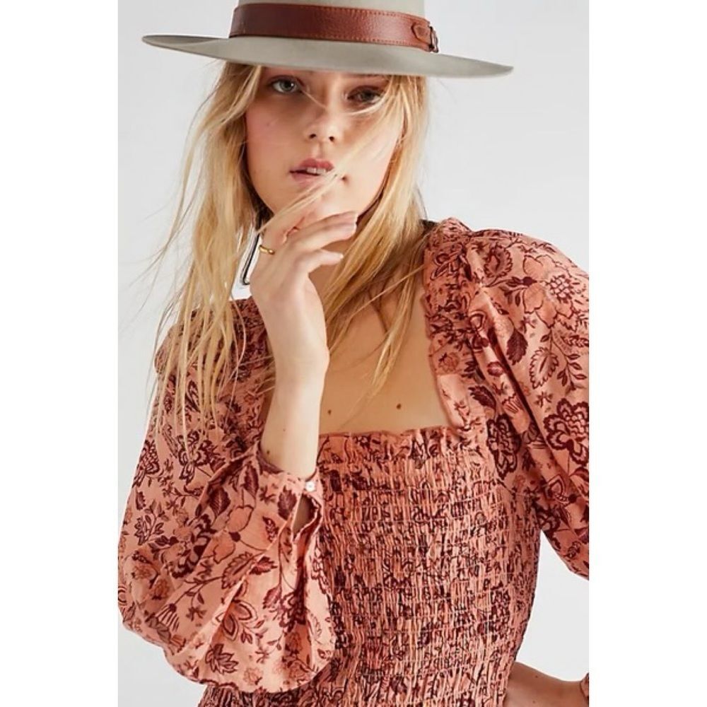 Free People Floral Long Sleeve Dress - Pink and Brown